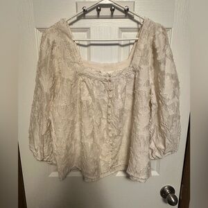 Anthropologie Ivory Textured Blouse